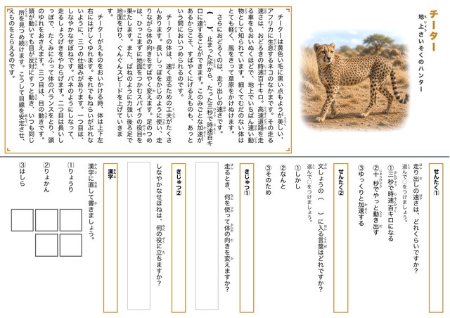 セット② 陸のすごい生き物のプリント見本